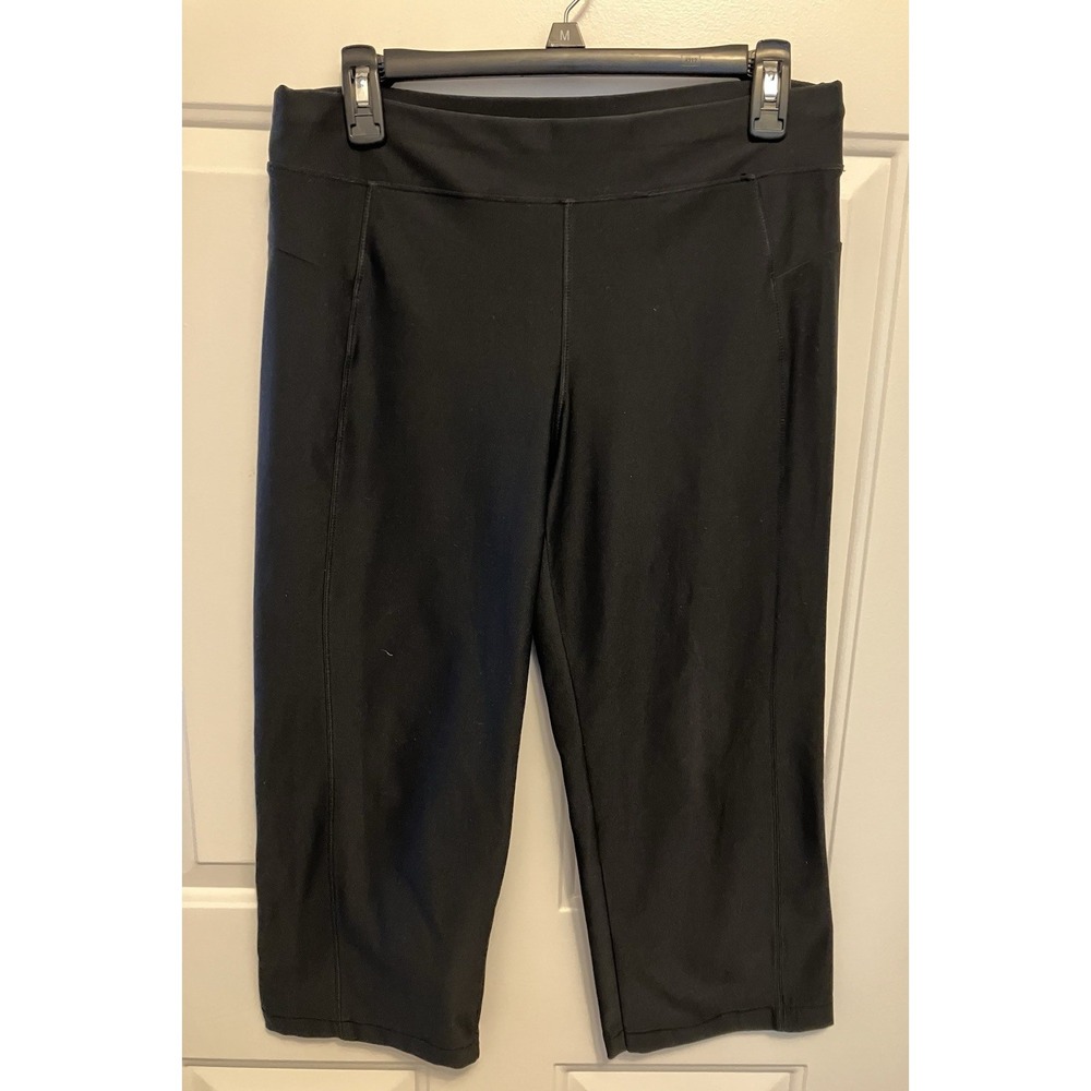 LL Bean Women's Jersey Cropped Pants Small Black Wide Leg Pull On Comfort